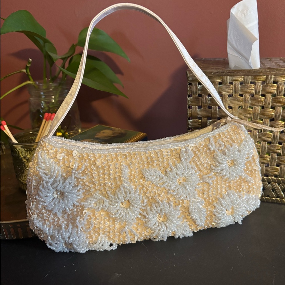 Beaded Floral Baguette Purse